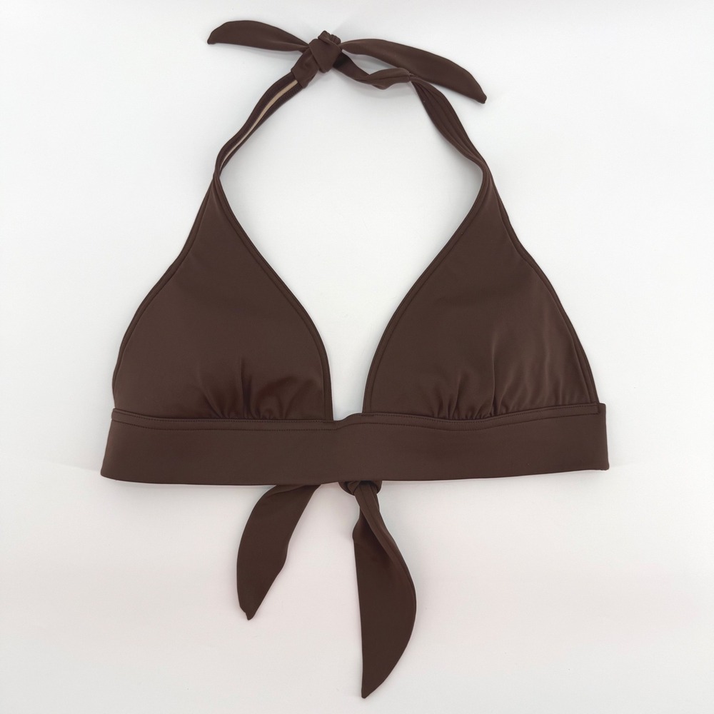 Victoria's Secret Y2K Brown Halter Bikini Top Size Medium Solid Tie Back 2007
